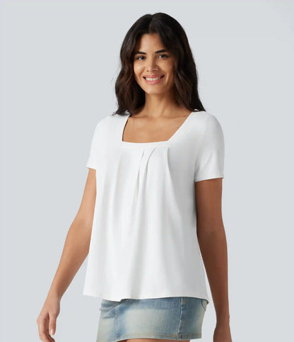 Square Neck Short Sleeve Casual Blouse