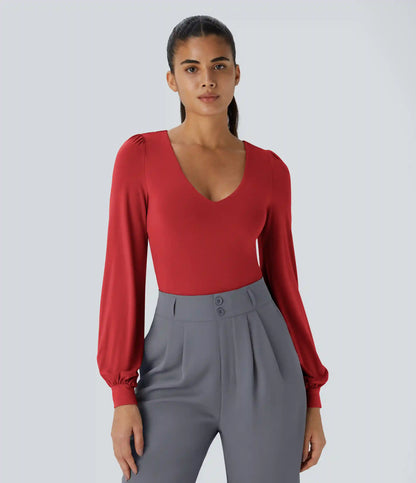 V Neck Long Sleeve Work Bodysuit