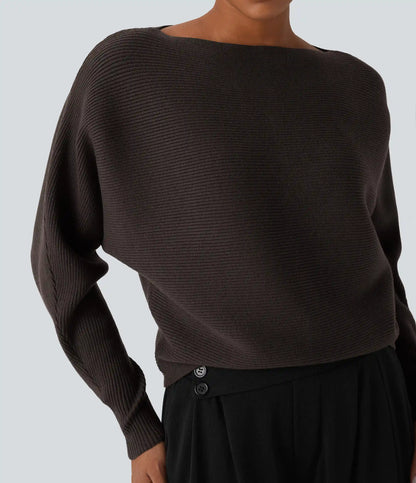 Boat Neck Batwing Sleeve Casual Sweater