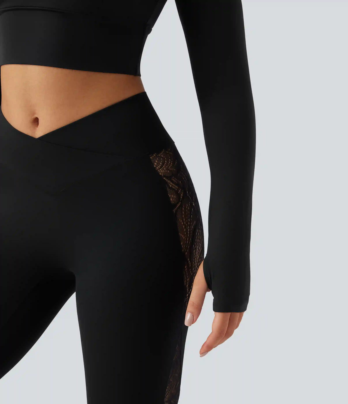 SoftlyZero™ Push-Up Long Sleeve Thumb Hole Contrast Lace Cropped Yoga Sports Top