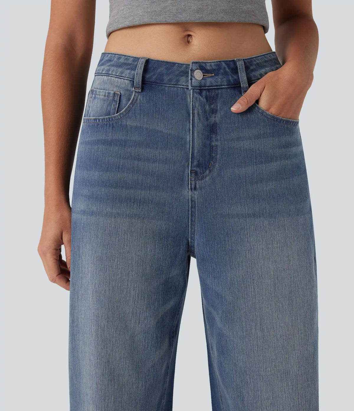 Halara Flex™ High Waisted Washed Casual Barrel Leg Jeans with Pockets