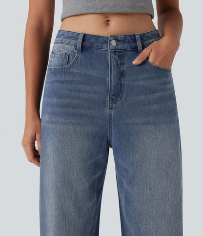 Halara Flex™ High Waisted Washed Casual Barrel Leg Jeans with Pockets