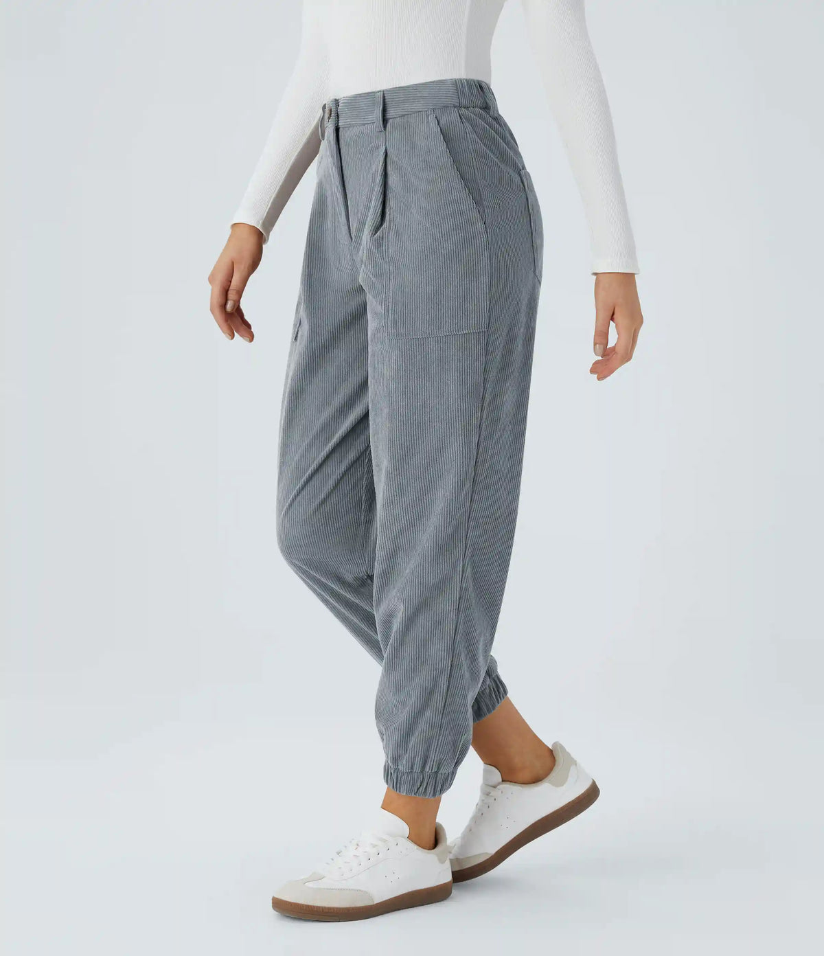 Mid Rise Zipper Pockets Corduroy Casual Joggers