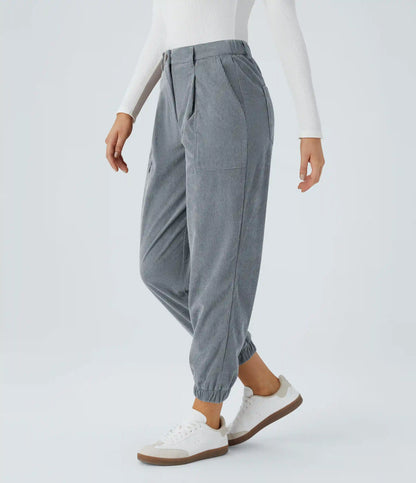 Mid Rise Zipper Pockets Corduroy Casual Joggers