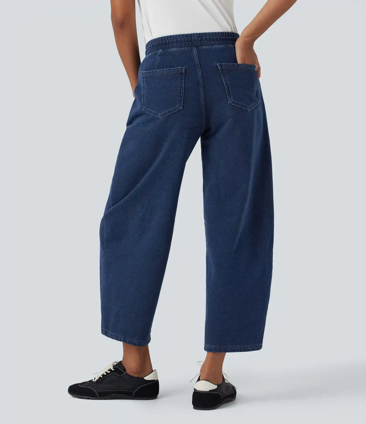 Halara Flex™ Mid Rise Drawstring Barrel Leg Casual French Terry Baggy Sweatpants Jeans with Pockets