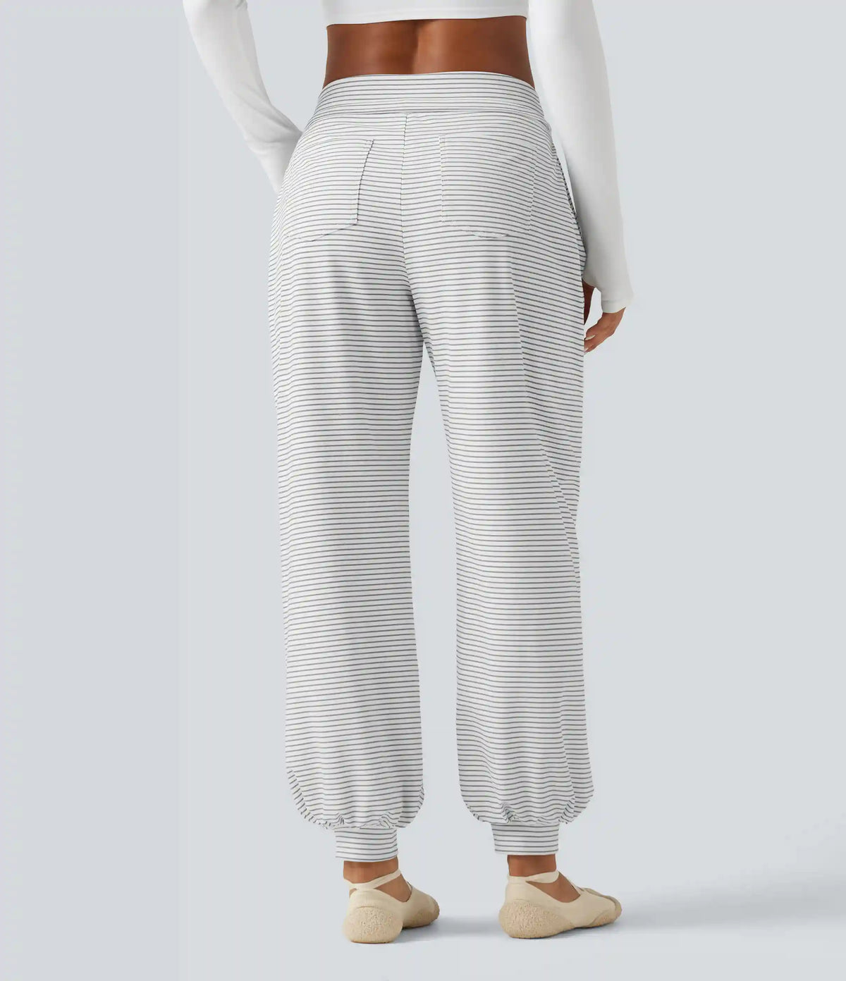 Mid Rise Foldover Drawstring Stripe Yoga Jogger with Pockets