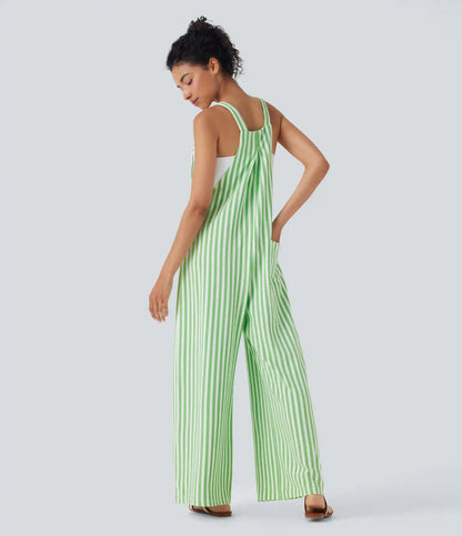 Pockets Stripe Waffle Overalls