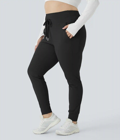 SoftlyZero™ Plush High Waisted Drawstring Pocket Plain Full Length Plus Size Joggers