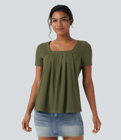 Square Neck Short Sleeve Casual Blouse