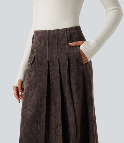 High Waisted A Line Midi Work Skirt with Pockets