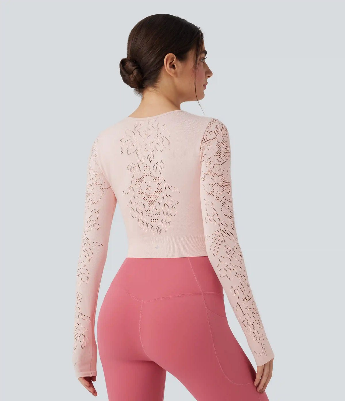OneForm Seamless Flow Round Neck Long Sleeve Cut Out Cropped Yoga Sports Top
