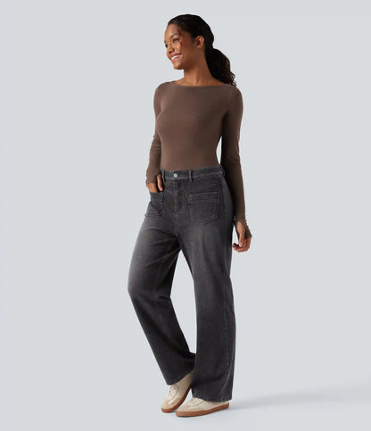 Halara Flex™ Mid Rise Straight Leg Casual Jeans with Pockets