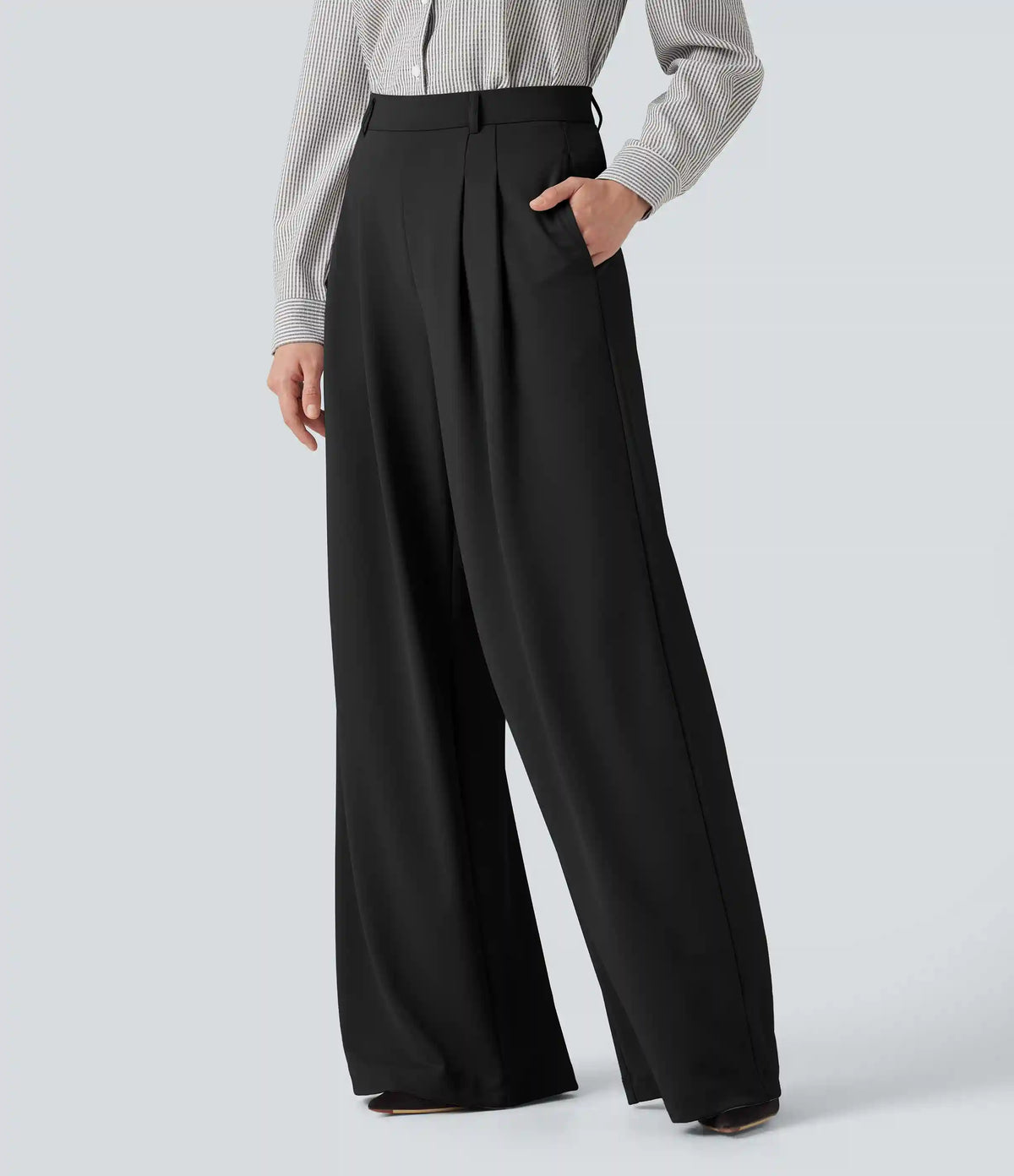 High Waisted Pleated Baggy Work Pants with Pockets