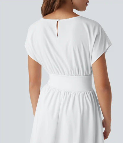 Breezeful™ Batwing Short Sleeve Flowy Quick Dry Mini Work Dress with Pockets