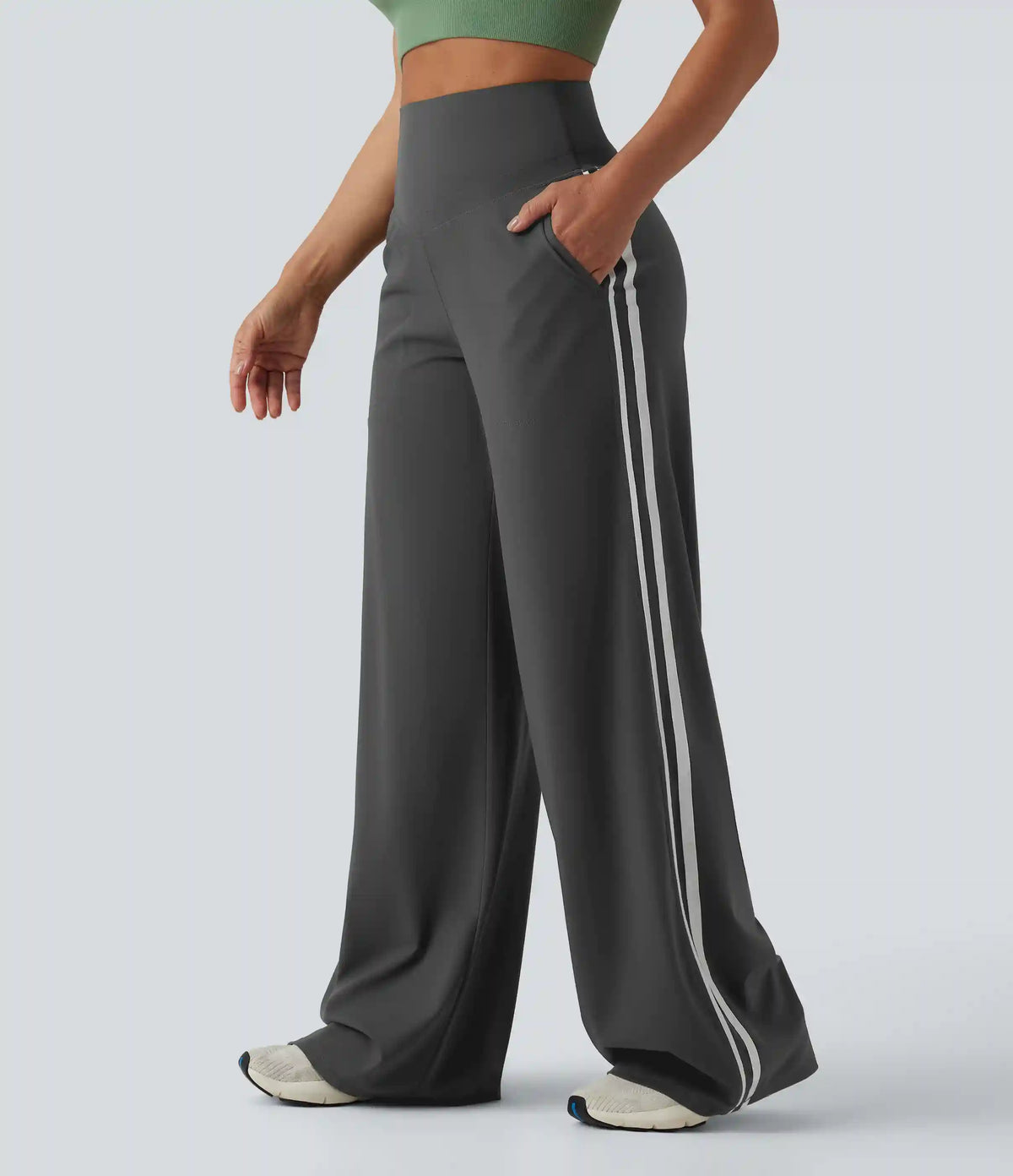 Halara UltraSculpt™ High Waisted Tummy Control Color Block Stripes Yoga Baggy Pants with Pockets