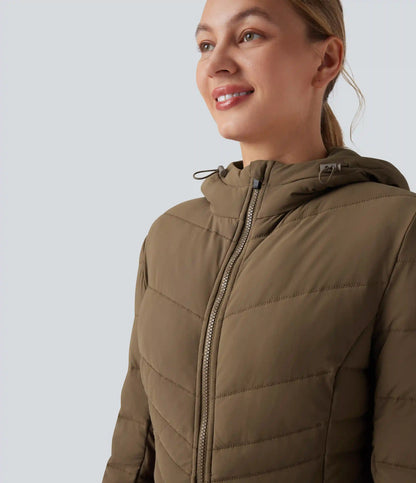 PuffFlex Hooded Longline Stretchy Casual Padded Jacket with Pockets