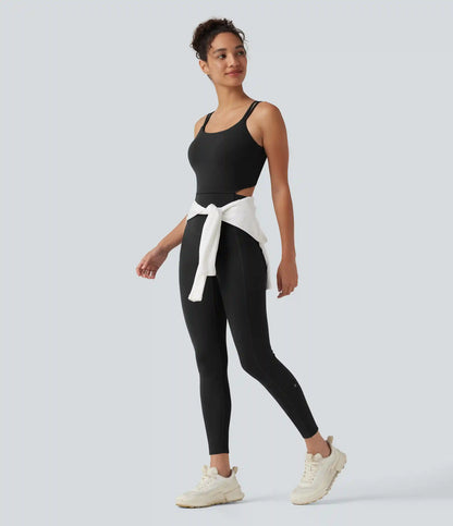 Halara UltraSculpt™ Non-Removable Pad Tummy Control Butt Lifting Ruched Yoga Jumpsuit with Pockets-Easy Peezy Edition