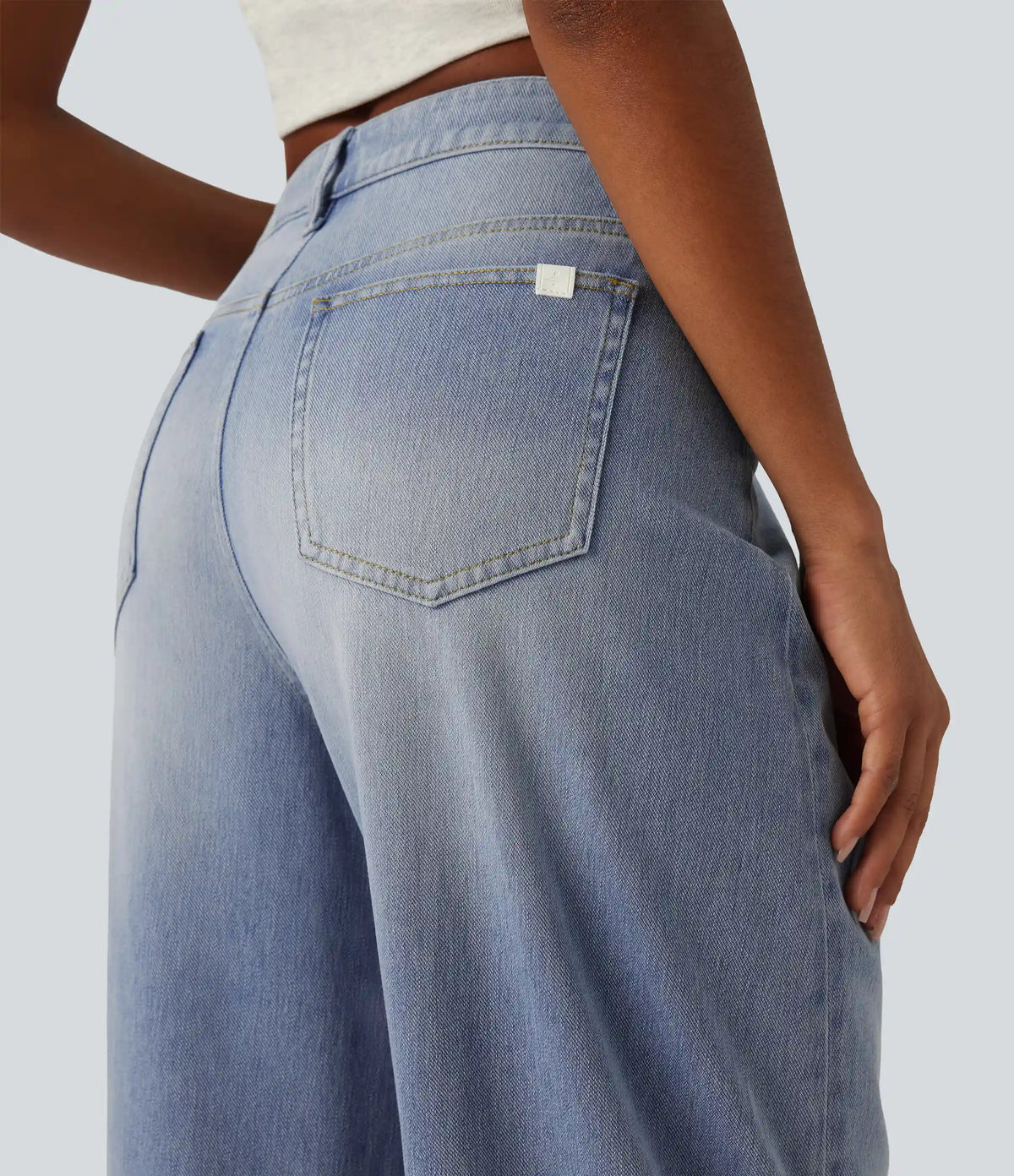 Halara Flex™ Mid Rise Barrel Leg Washed Casual Jeans with Pockets