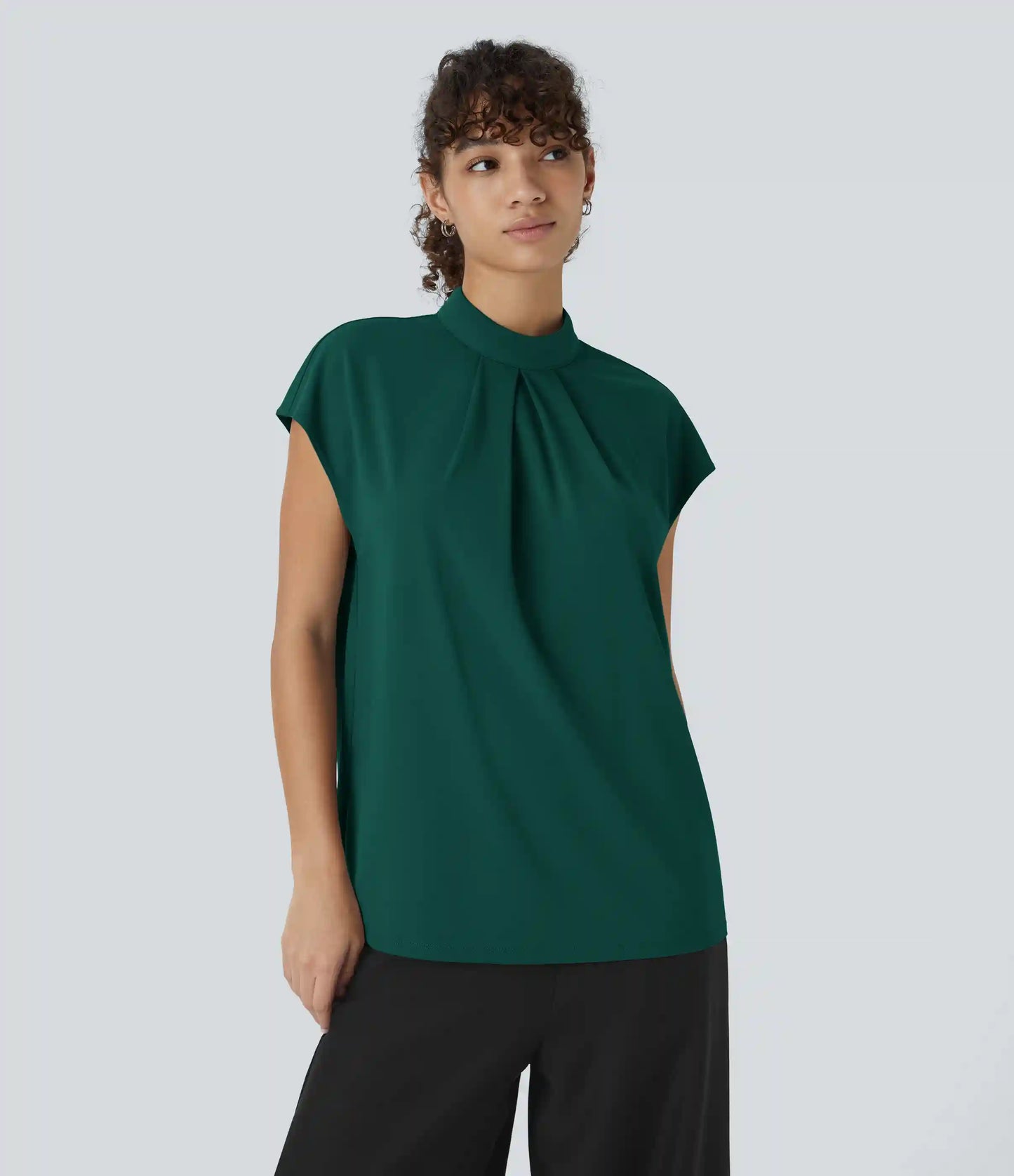 Stand Collar Back Cap Sleeve Work Blouse