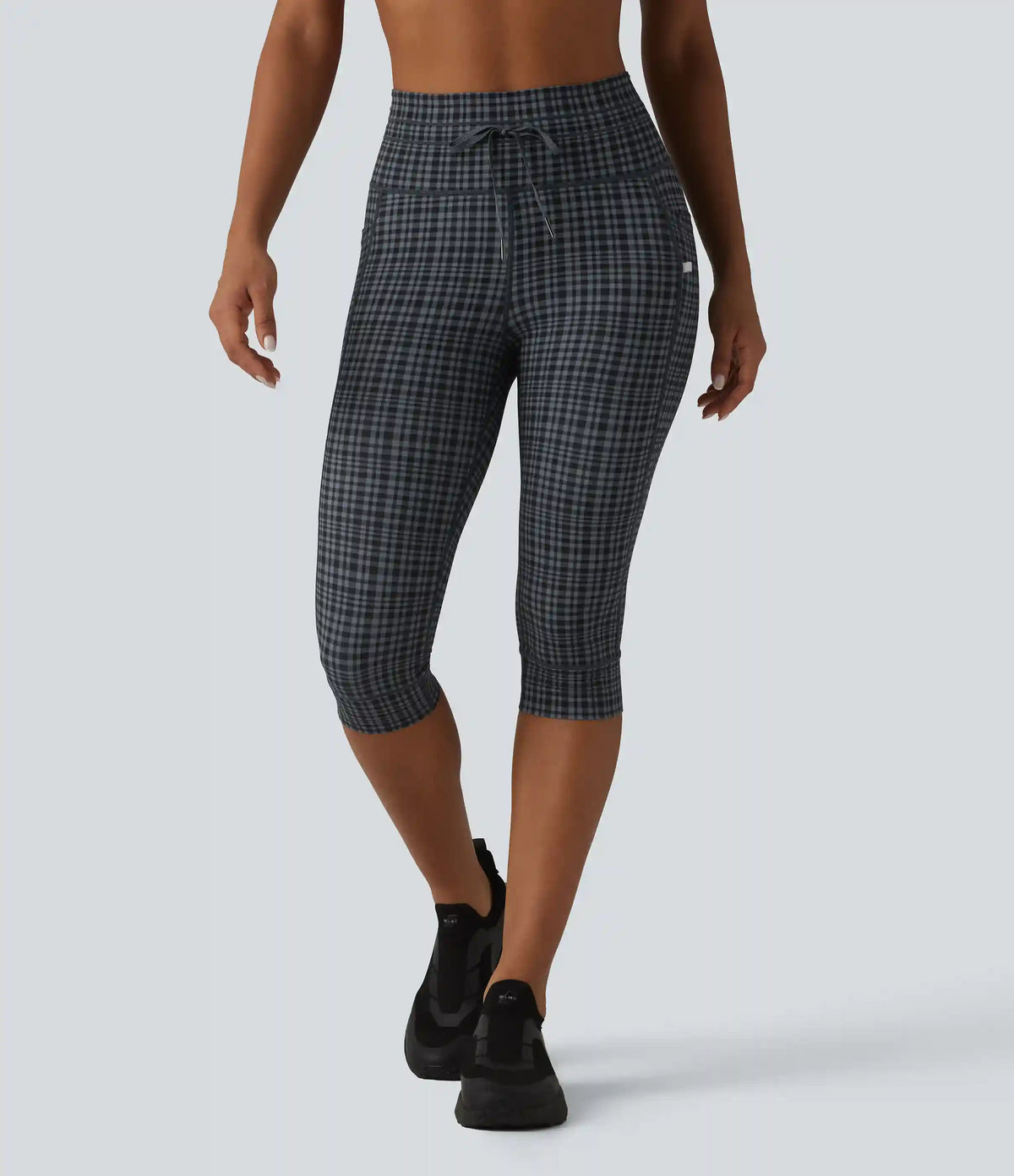Halara UltraSculpt™ Check Plaid Print High Waisted Drawstring Yoga Pedal Pushers Leggings with Pockets