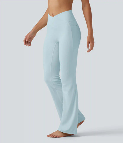 SoftlyZero™ High Waisted Crossover Plain Bootcut Casual Leggings with Pockets-UPF50+
