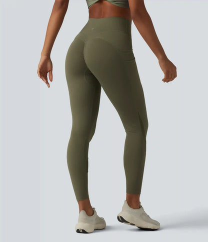 Halara UltraSculpt™ High Waisted Tummy Control Scrunch Contrast Mesh Training 7/8 Leggings with Pockets