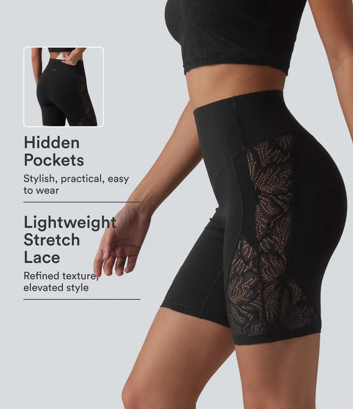 Halara UltraSculpt™ High Waisted Tummy Control Contrast Lace Yoga Biker Shorts 7'' with Pocket