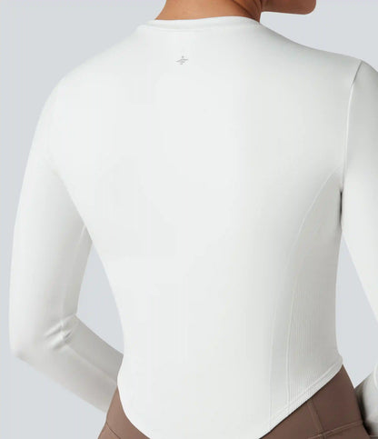 OneForm Seamless Flow Round Neck Long Sleeve Thumb Hole Curved Hem Yoga Sports Top