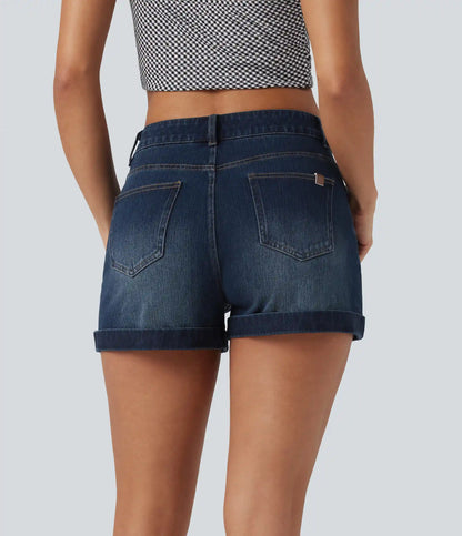 Halara Flex™ Mid Rise Zipper Pockets Denim Casual Shorts 3''