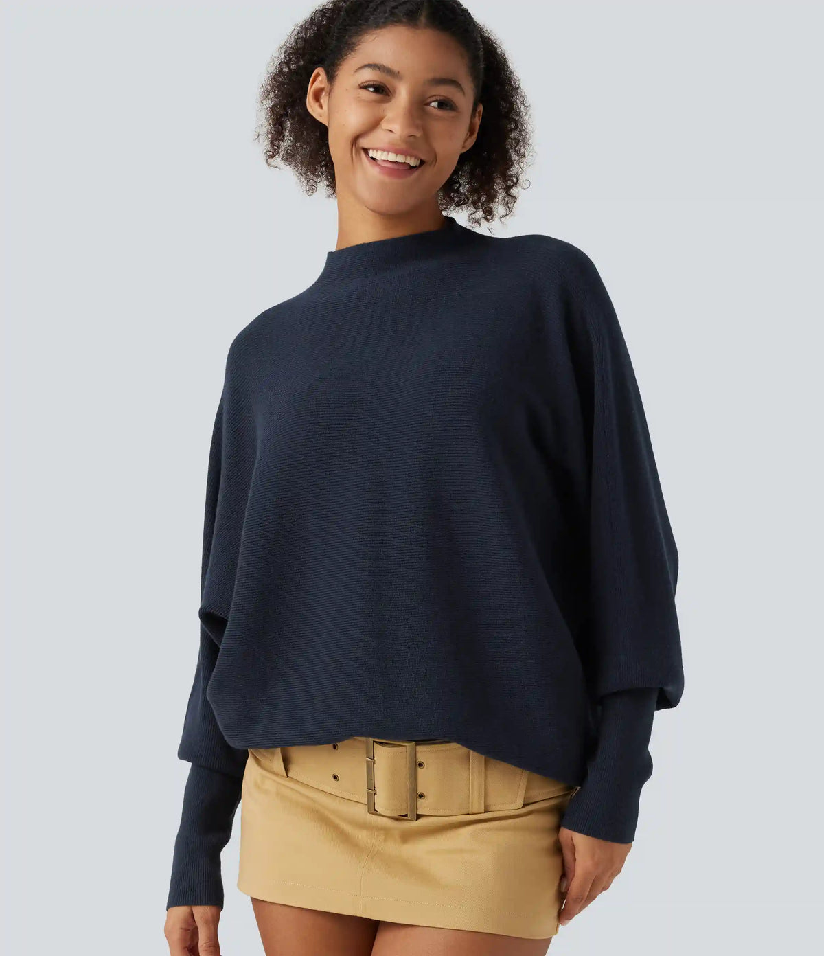 Mock Neck Batwing Long Sleeve Work Sweater