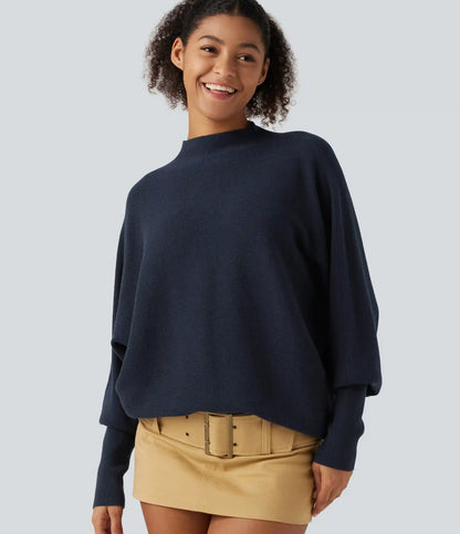 Mock Neck Batwing Long Sleeve Work Sweater