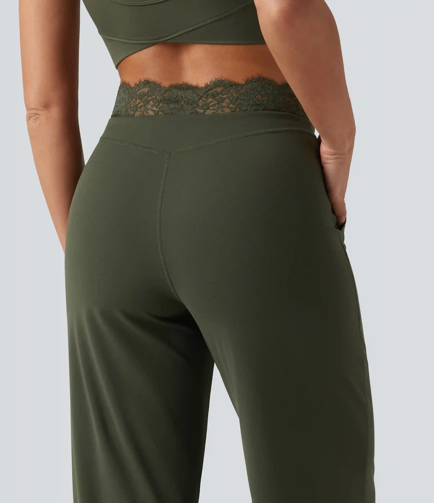 Halara UltraSculpt™ High Waisted Contrast Lace Tummy Control Straight Leg Yoga Pants with Pockets