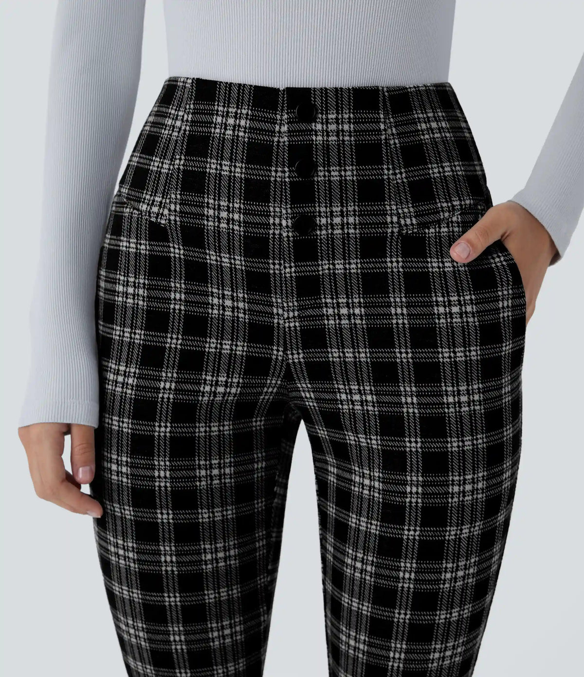 Halara Flex™ High Waisted Houndstooth Plaid Skinny Work Pants with Pockets