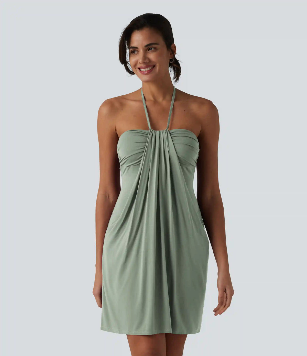 Halter Tie Back Mini Resort Dress with Pockets
