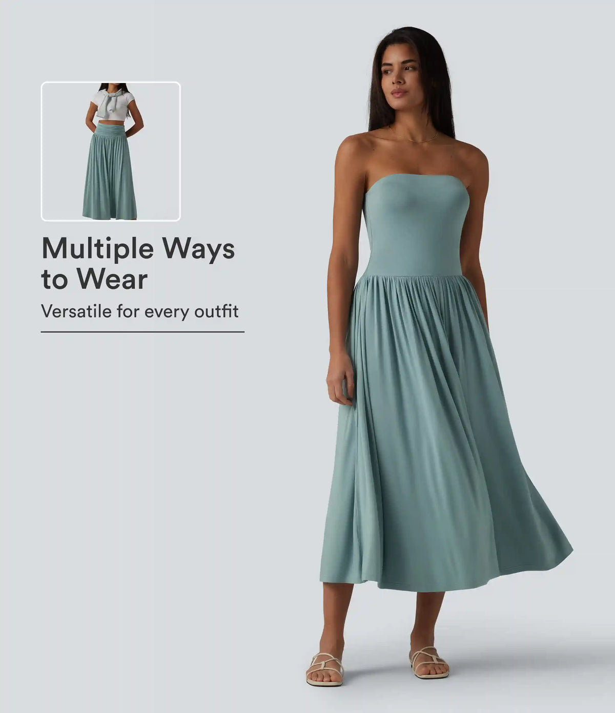 Tube Ruched Flowy Midi Casual Dress