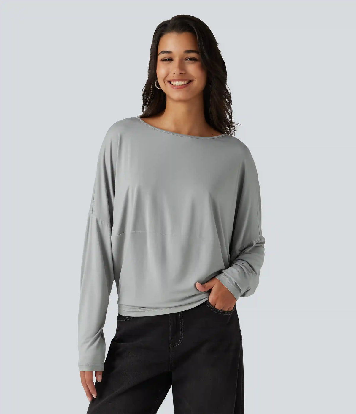 Round Neck Long Sleeve Relaxed Casual Top