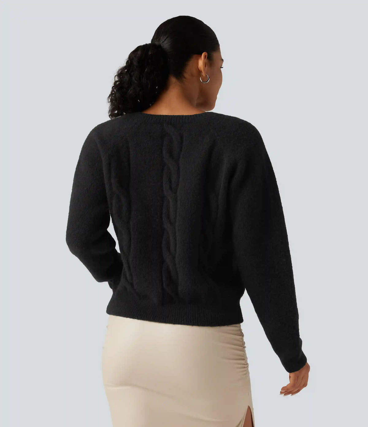 V Neck Raglan Long Sleeve Work Sweater