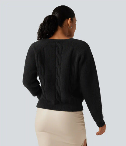 V Neck Raglan Long Sleeve Work Sweater