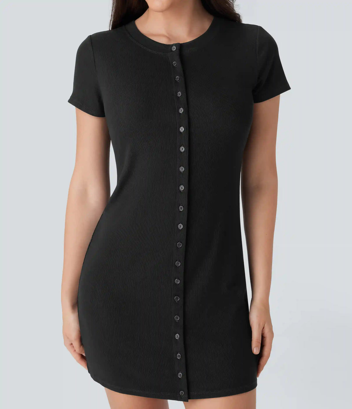 Ribbed Knit Round Neck Mini Casual Dress