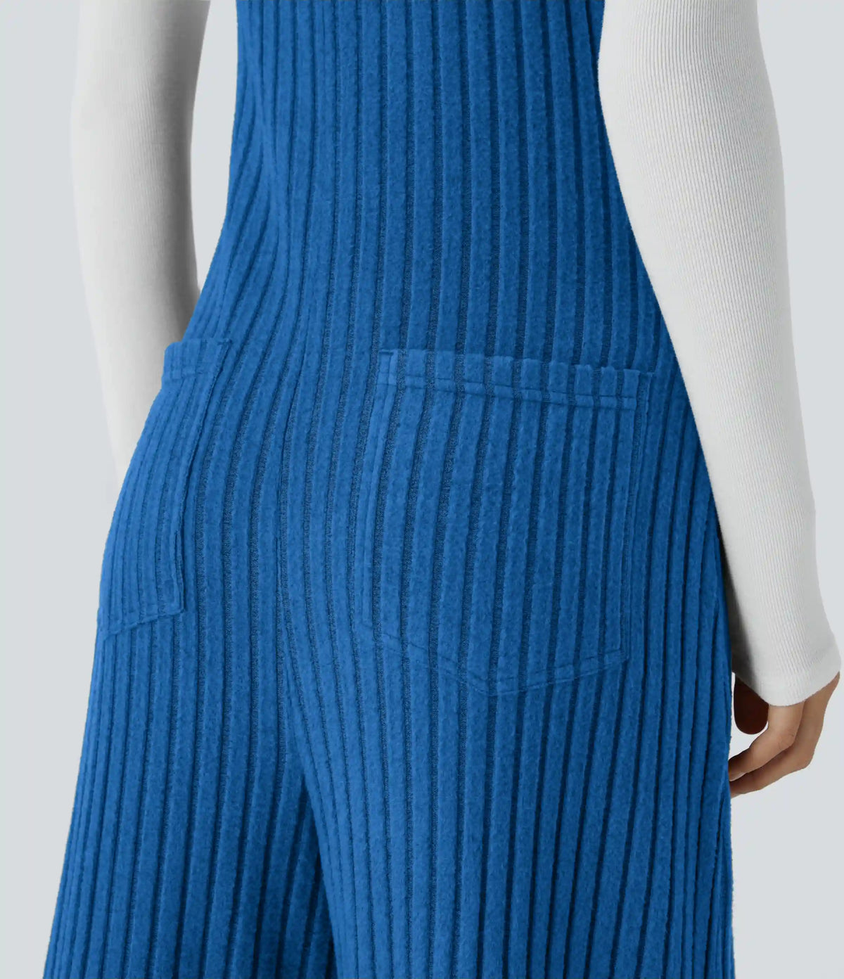 Ribbed Knit Pockets Casual Overalls