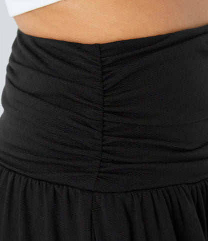 High Waisted Ruched Pocket Flowy Skirt