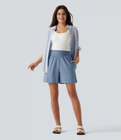 High Waisted Casual Stretch Linen Shorts 5'' with Pockets