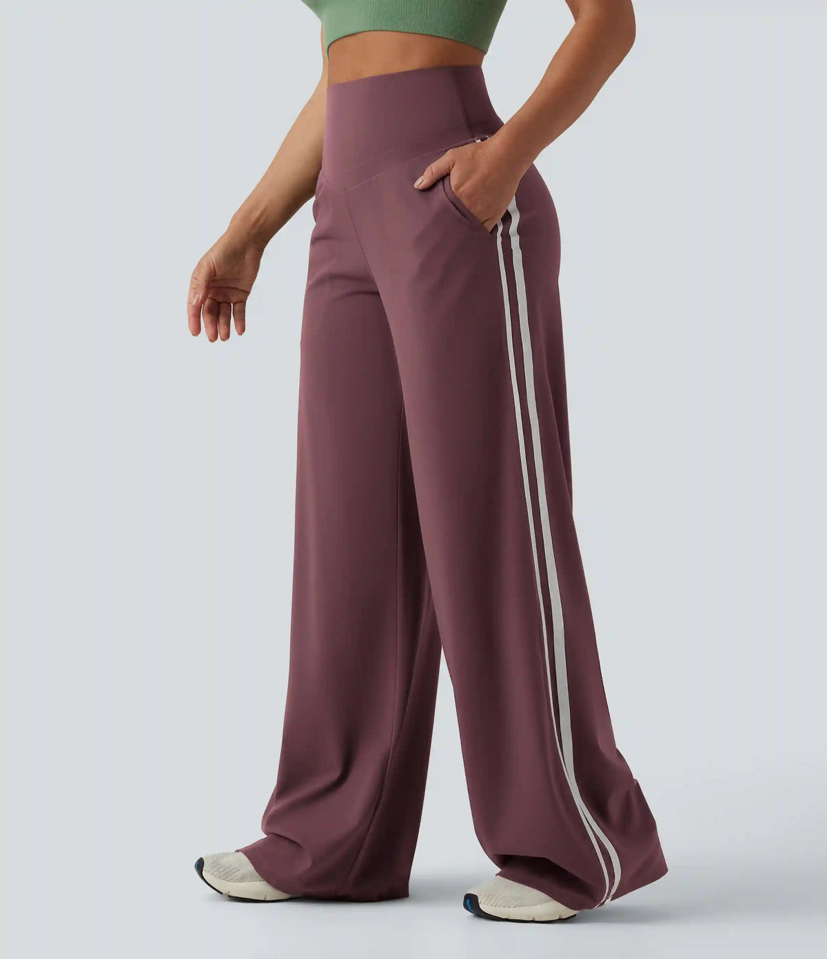 Halara UltraSculpt™ High Waisted Tummy Control Color Block Stripes Yoga Baggy Pants with Pockets