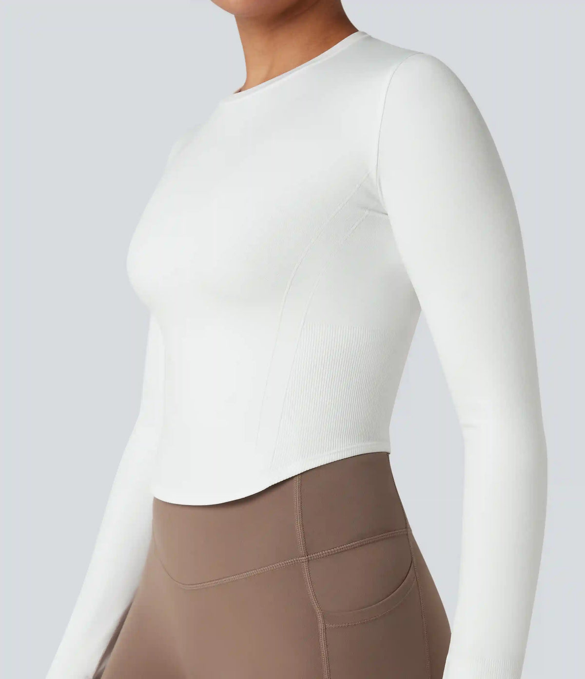OneForm Seamless Flow Round Neck Long Sleeve Thumb Hole Curved Hem Yoga Sports Top