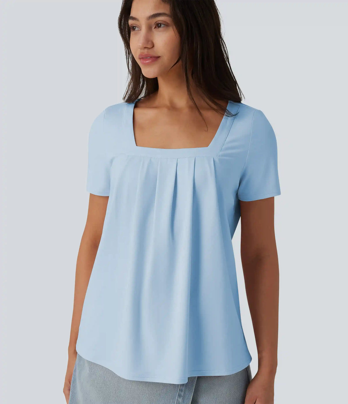 Square Neck Short Sleeve Casual Blouse