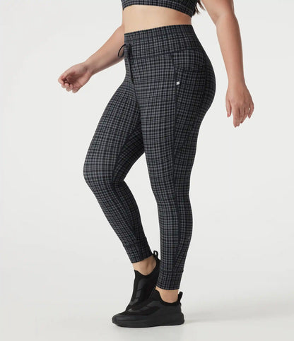 Plus Size Halara UltraSculpt™ Check Plaid Print High Waisted Drawstring Yoga Leggings with Pockets