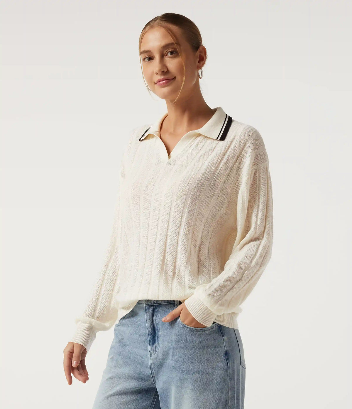 Long Sleeve Color Block Work Sweater