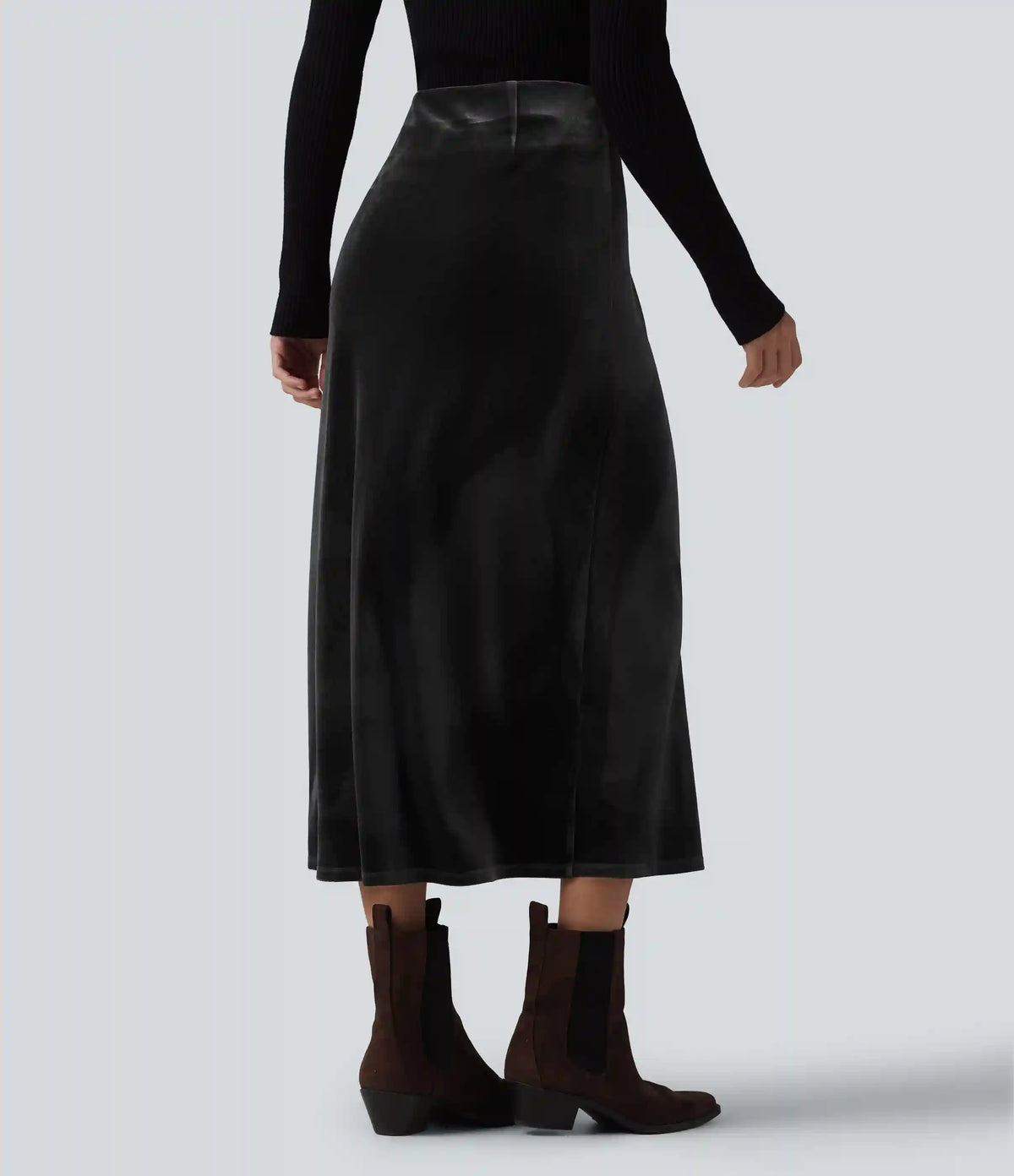 High Waisted Velvet Midi Work Skirt