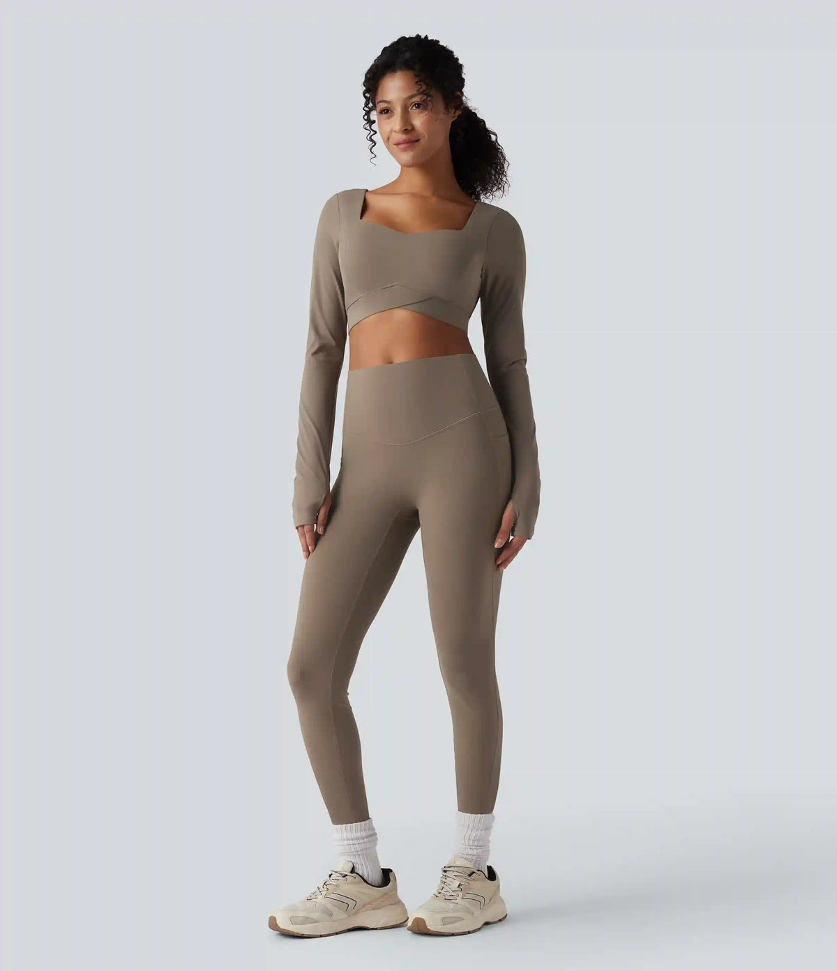 Halara UltraSculpt™ Push-Up Long Sleeve Thumb Holes Crossover Hem Cropped Workout Sports Top
