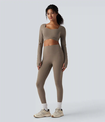 Halara UltraSculpt™ Push-Up Long Sleeve Thumb Holes Crossover Hem Cropped Workout Sports Top